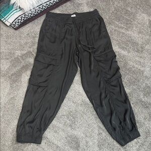 Aerie Silky Satin Cargo Joggers Drawstring Waist Dark Charcoal Gray Medium